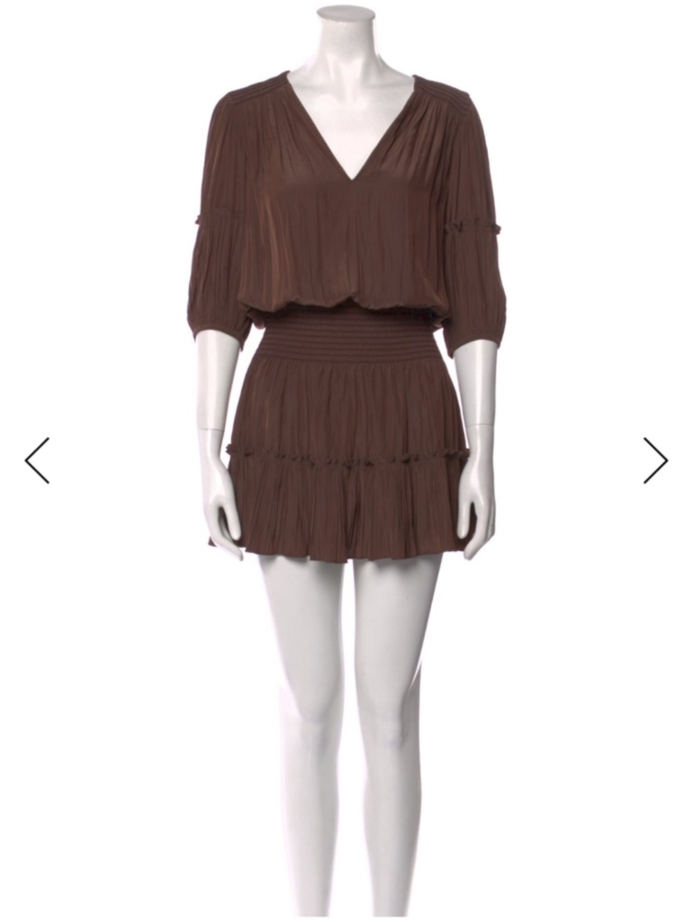 Ramy Brook Brown Pleated V-Neck Mini Dress